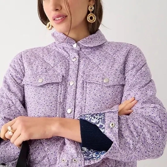 J. Crew Quilted Cotton shirt-jacket in mixed floral Lavender 2XL women's - Picture 2 of 16